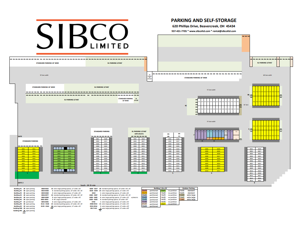 map of buildings one through nine B